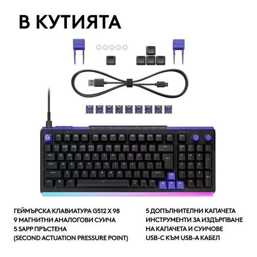 Tastatură mecanică de gaming Logitech G512 X 98 - Dual Swap Analog/Mechanical Switch - Negru - 6
