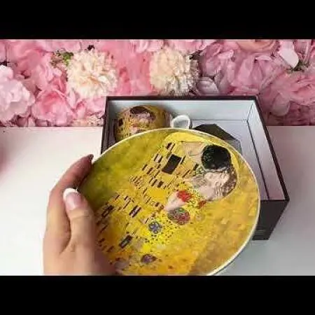 Две чаши за кафе/чай с чинийки "Целувката" от Густав Климт, 932706 - 3