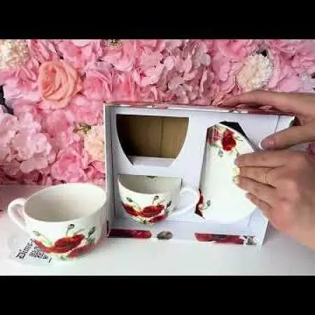Две чаши за кафе/чай с чинийки, макове, 930306 - 3