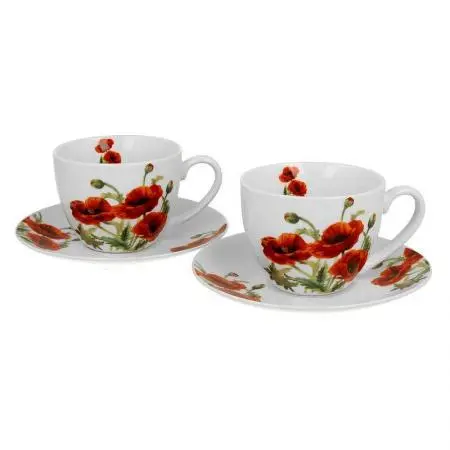 Две чаши за кафе/чай с чинийки, макове, 930306