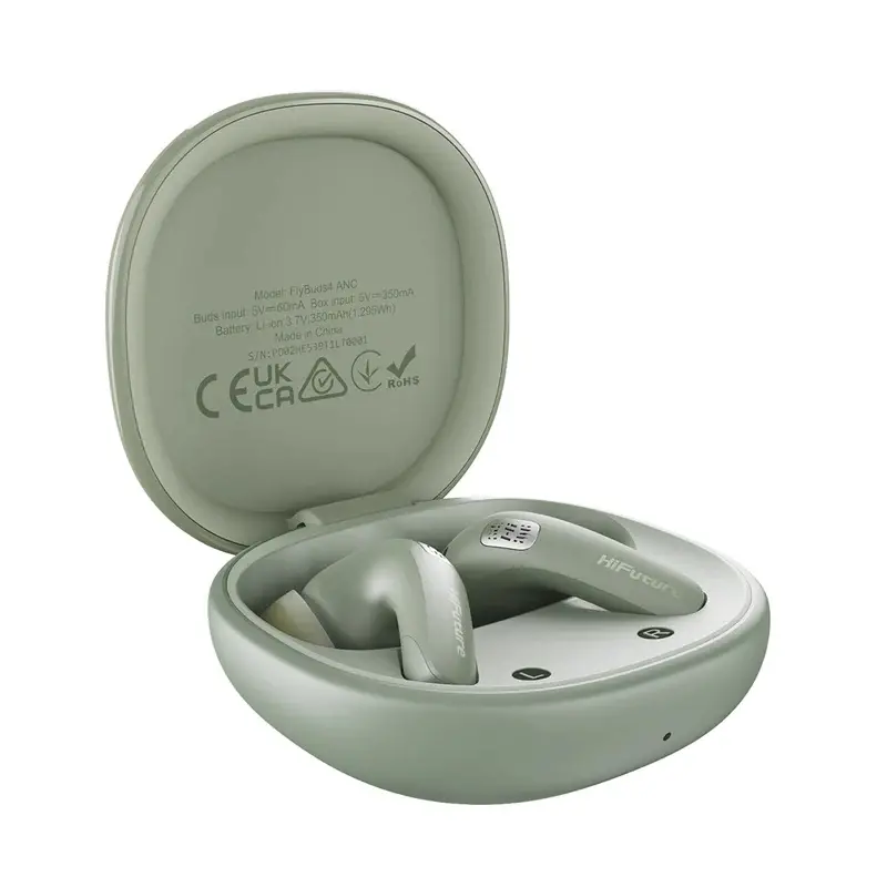 Слушалки, HiFuture FlyBuds 4 AI Matcha Green, Support AI Free Talk, Support 130+ Languages Translation,  Active Noise Cancelling, 4 MICS ENC, Wireless 5.4, Up to 10 Hours Battery Life by one charge, IPX5, Ultra Bass, Up to 35 Hours Battery Life combined