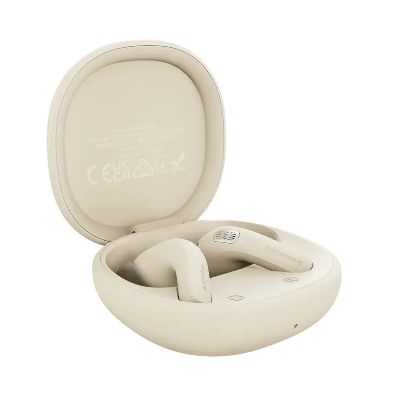 Слушалки, HiFuture FlyBuds 4 AI Latte, Support AI Free Talk, Support 130+ Languages Translation,  Active Noise Cancelling, 4 MICS ENC, Wireless 5.4, Up to 10 Hours Battery Life by one charge, IPX5, Ultra Bass, Up to 35 Hours Battery Life combined
