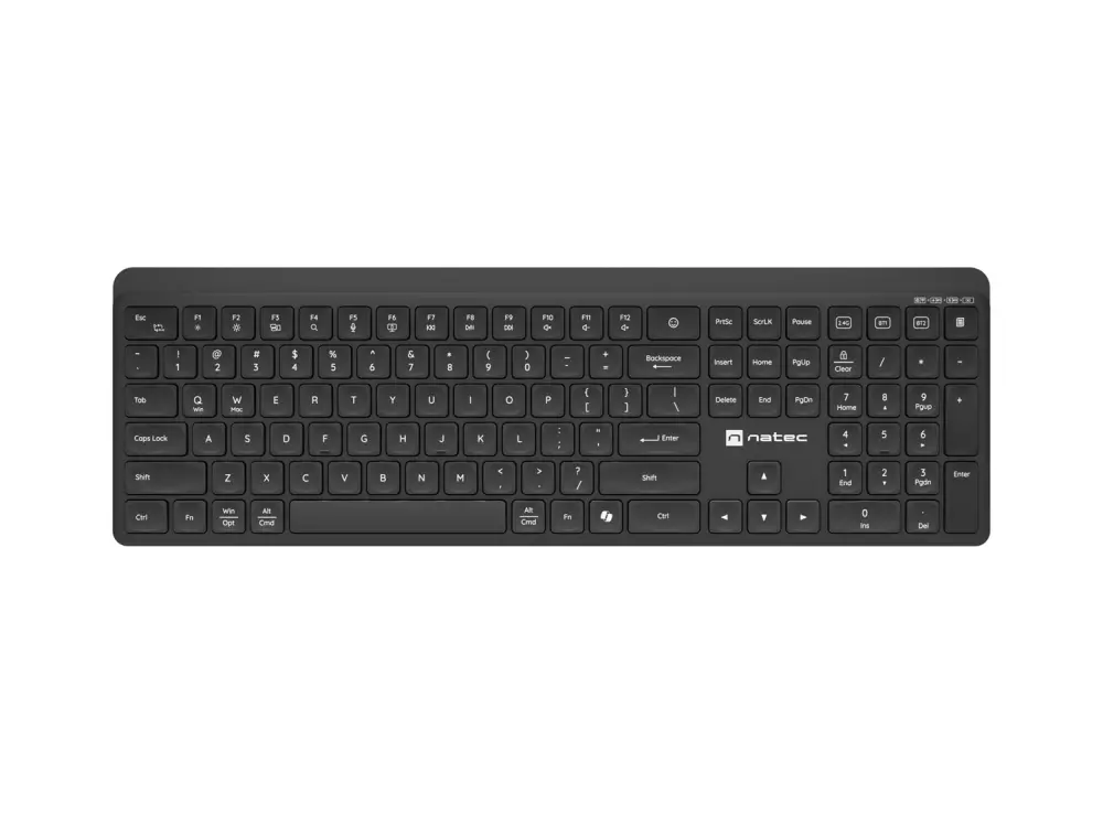 Клавиатура, Natec Wireless Keyboard Tang US, BT+2.4GHz, Silent, Slim, Black