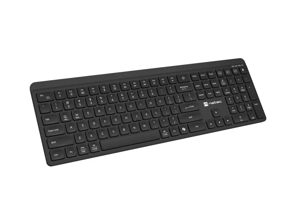Клавиатура, Natec Wireless Keyboard Tang US, BT+2.4GHz, Silent, Slim, Black - image 1