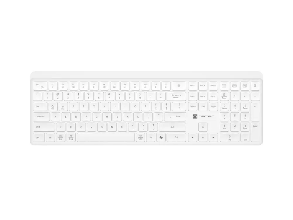 Клавиатура, Natec Wireless Keyboard Tang US, BT+2.4GHz, Silent, Slim, White