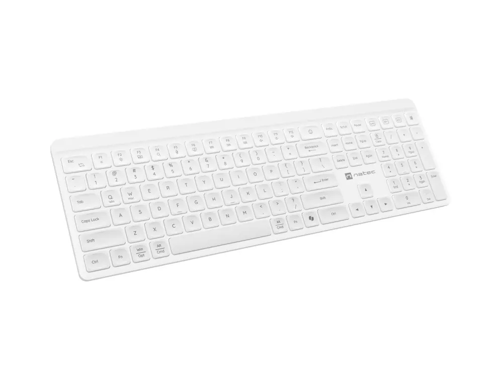 Клавиатура, Natec Wireless Keyboard Tang US, BT+2.4GHz, Silent, Slim, White - image 1