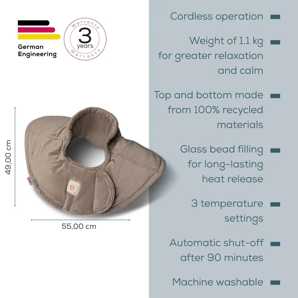 Термоподложка, Beurer HK 165 Huggy Taupe Shoulder heat pad; Soft & cosy material; lithium-ion battery; Soothing heat for up to 4 h; Machine-washable at 30°C; 3 temp. settings - image 1