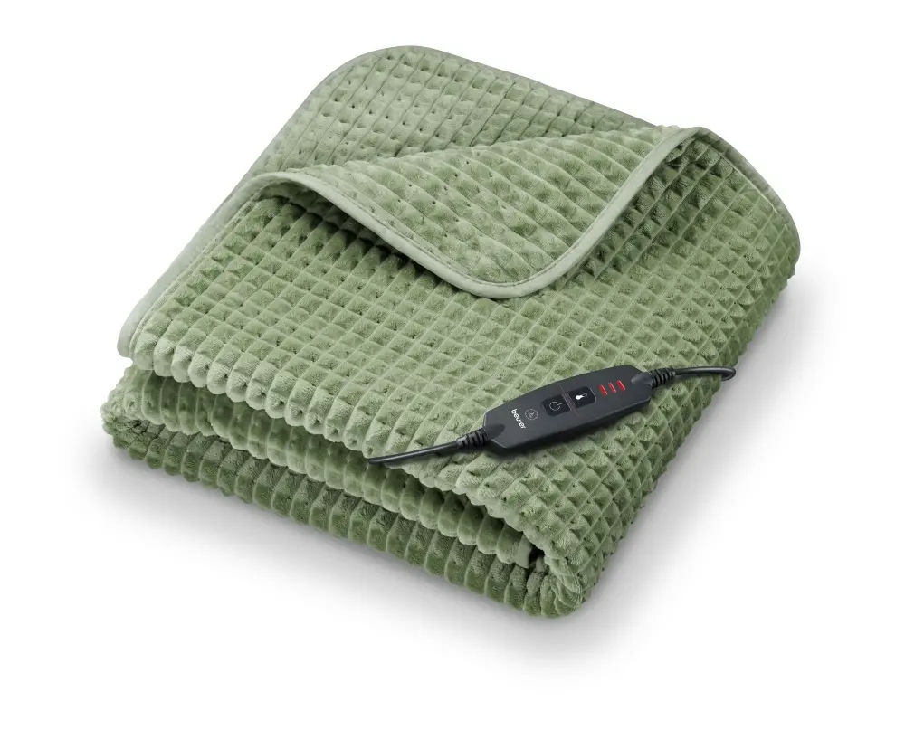 Термоподложка, Beurer HD 72 Waffle Sage Green Heated overblanket; Soft and cuddly surface; Machine-washable at 30°C; 3 temp. settings; 1.7kg. Lightweight blanket