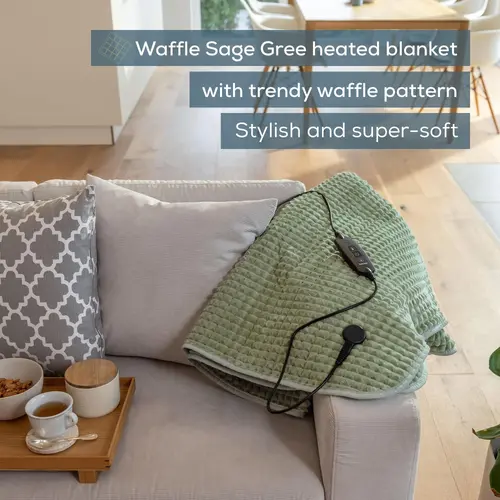 Термоподложка, Beurer HD 72 Waffle Sage Green Heated overblanket; Soft and cuddly surface; Machine-washable at 30°C; 3 temp. settings; 1.7kg. Lightweight blanket - 2
