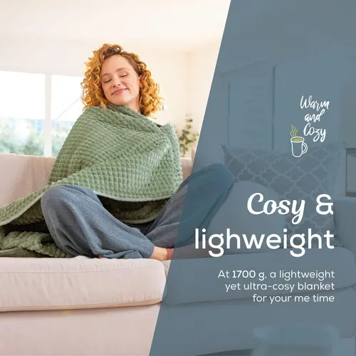 Термоподложка, Beurer HD 72 Waffle Sage Green Heated overblanket; Soft and cuddly surface; Machine-washable at 30°C; 3 temp. settings; 1.7kg. Lightweight blanket - 3