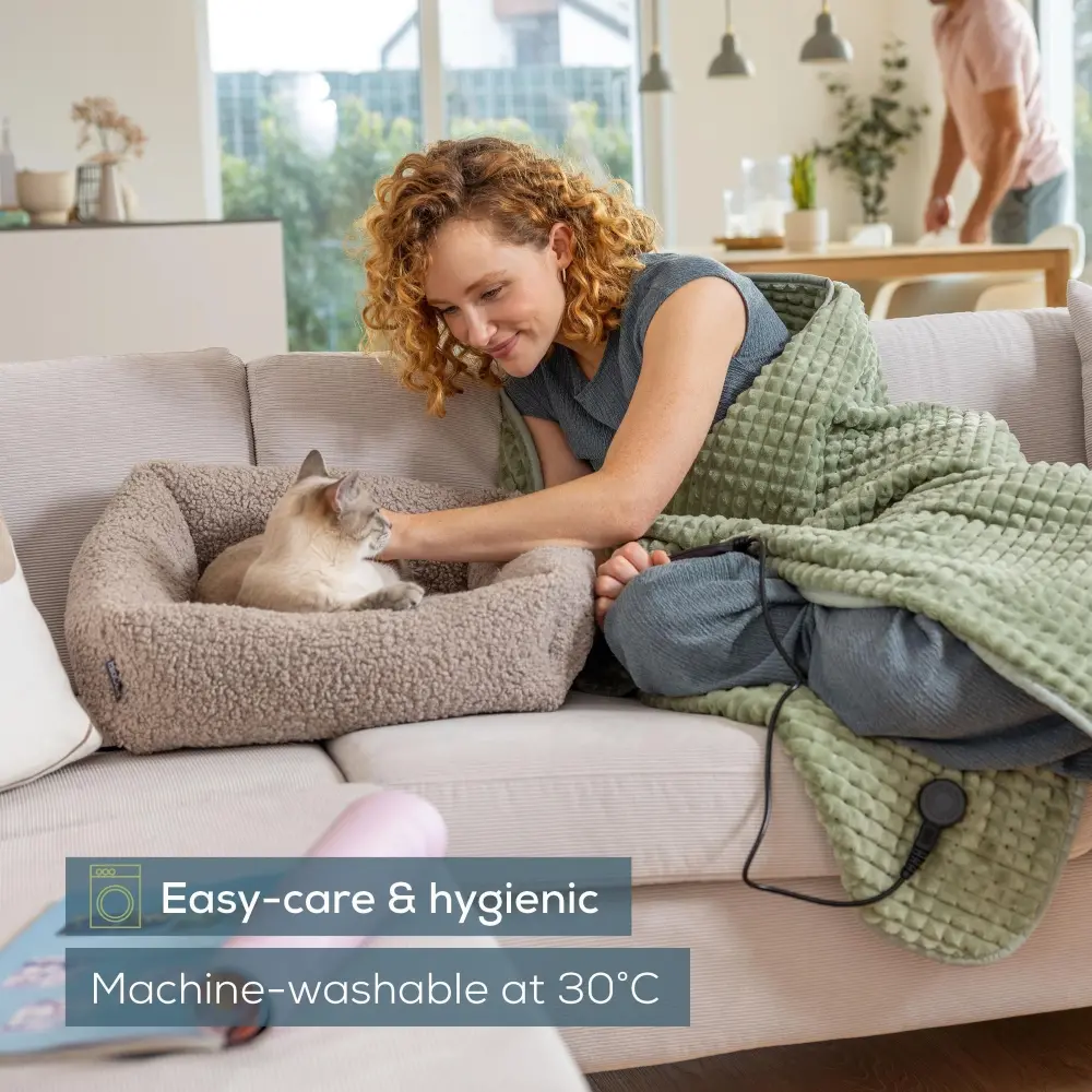 Термоподложка, Beurer HD 72 Waffle Sage Green Heated overblanket; Soft and cuddly surface; Machine-washable at 30°C; 3 temp. settings; 1.7kg. Lightweight blanket - image 3