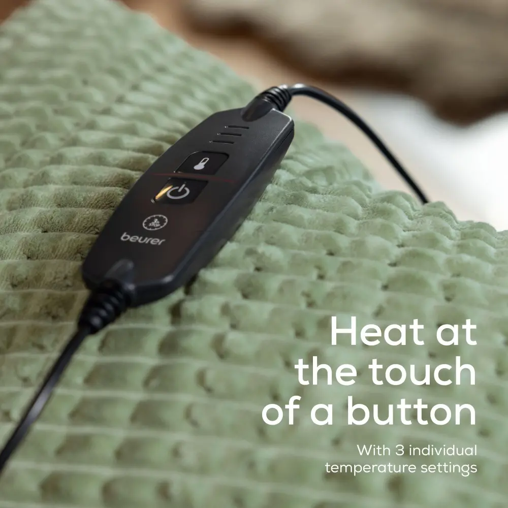 Термоподложка, Beurer HD 72 Waffle Sage Green Heated overblanket; Soft and cuddly surface; Machine-washable at 30°C; 3 temp. settings; 1.7kg. Lightweight blanket - image 4