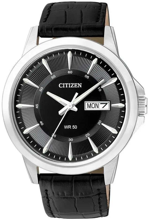 Ανδρικό ρολόι CITIZEN μαύρο καντράν μαύρο δέρμα - BF2011-01EE