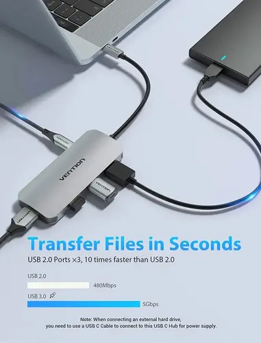 Vention stație de andocare Type-C - TOJHB - HDMI x 1, USB3.0 x 3, USB-C PD100W x 1, SD/TF - 2