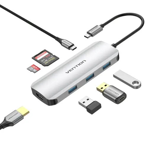 Vention stație de andocare Type-C - TOJHB - HDMI x 1, USB3.0 x 3, USB-C PD100W x 1, SD/TF - 1