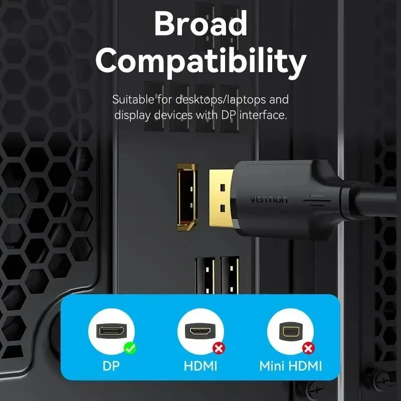 Vention Кабел Cable - Display Port v1.2 DP M / M Black 4K 1.5M - HAKBG - image 10