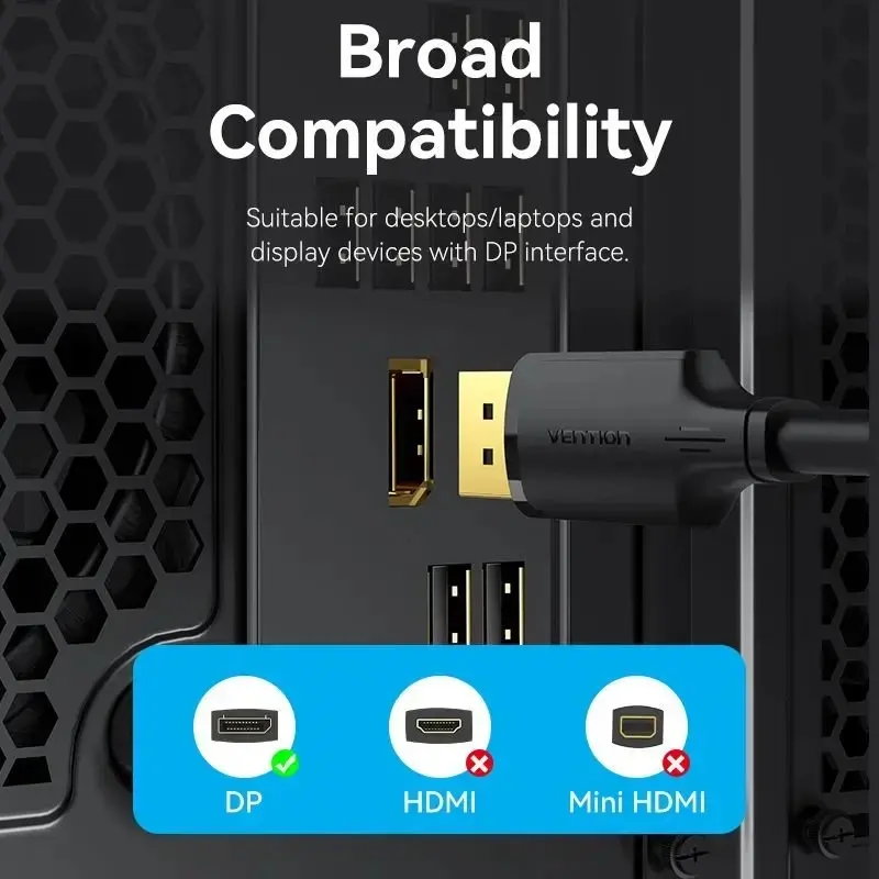 Vention Кабел Cable - Display Port v1.2 DP M / M Black 4K 1M - HAKBF - image 10