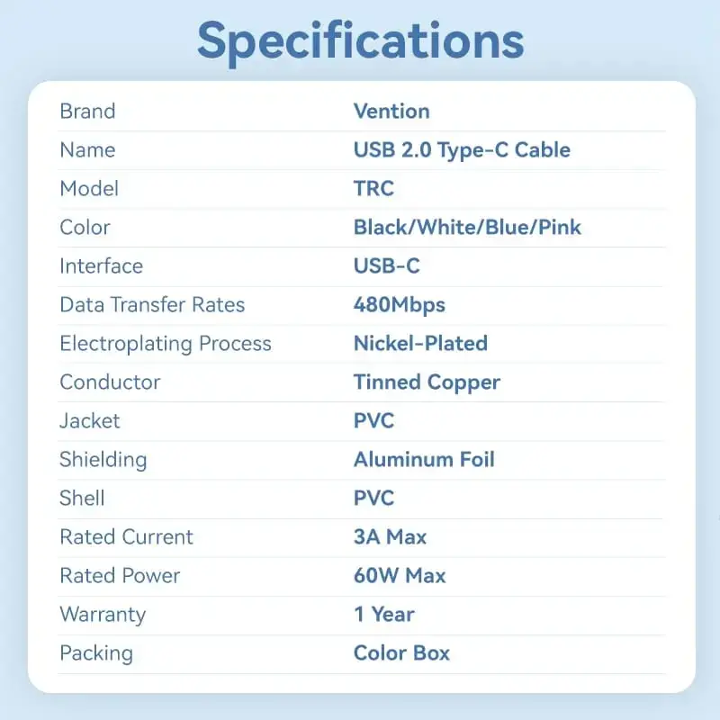 Vention Кабел USB 2.0 C M / USB-C M 1.0m White - TRCWF - image 10