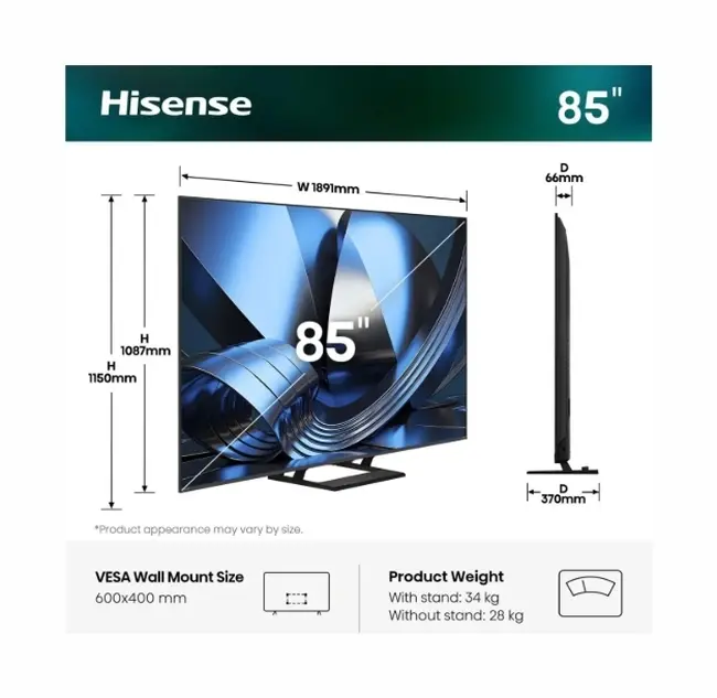 Televizor, Hisense 85"U7SE, 4K Ultra HD 3840x2160, ULED, FALD, Quantum Dot, 144Hz, IPS, HDR 10+, HLG, Dolby Vision IQ, Dolby Atmos, Smart TV, WiFi - image 1