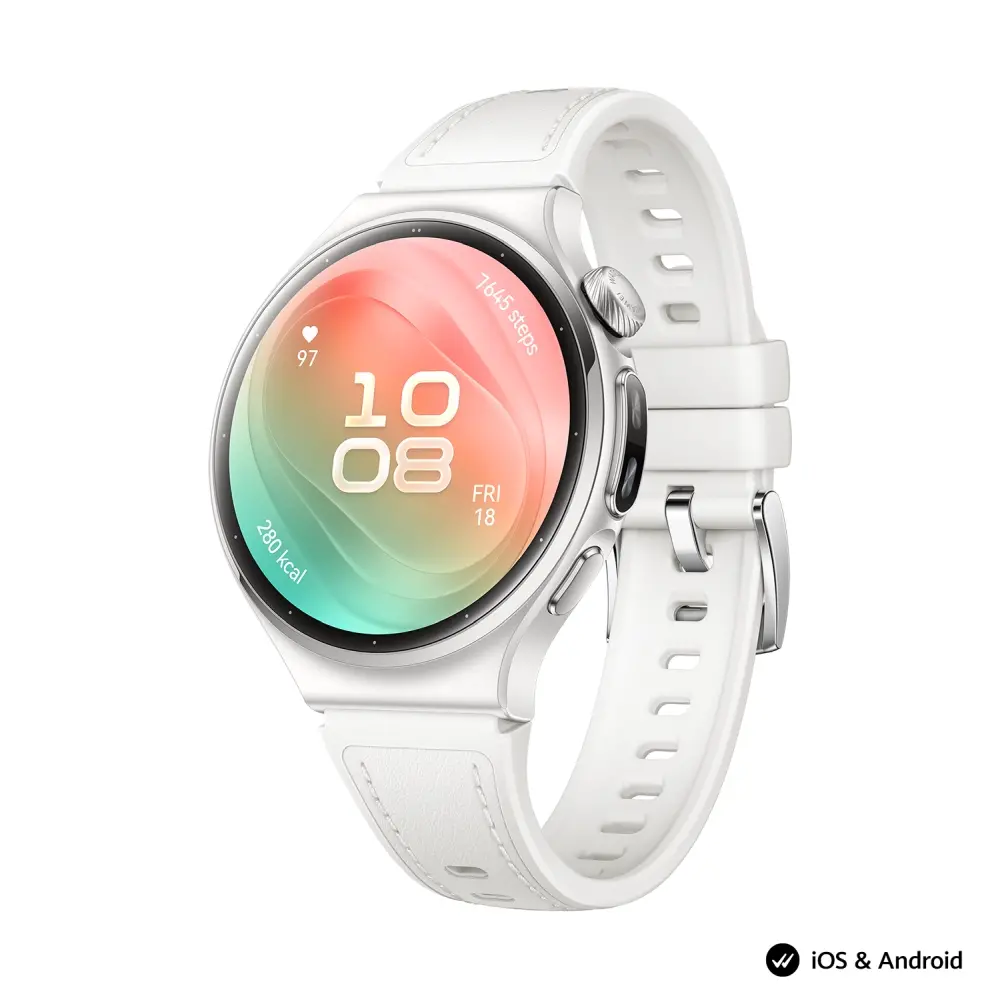 Часовник, Huawei Watch 6, Leib-L19L, White, 42.3 mm, 1.38-inch LTPO OLED color screen, 2.4 GHz, BT5.0 and BR+BLE, 64 GB; RAM 2GB, 4G LTE FDD, IP68, IP69, 5ATM, 40-meter diving grade waterproof, NFC, Batt 3 days, 540 mAh + Huawei FreeBuds 7i Conch-T010 White - image 1