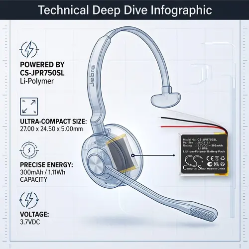 Батерия за за безжични Bluetooth слушалки Jabra Engage 75, Engage 65 LiPo 3.7V 300mAh CAMERON SINO - 3