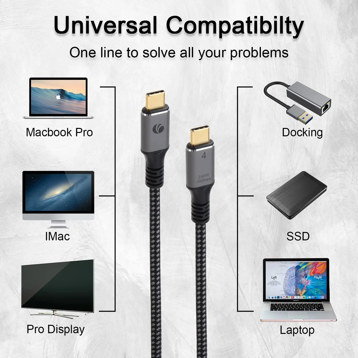 Καλώδιο VCom USB4.0 Type-C/Type-C 40Gbps, 240W - CU541M-1.2 - image 9
