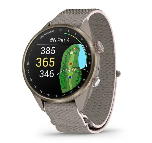 Garmin Approach® S72 - 43 мм - Soft Gold/Blush Pink Titanium Bezel с French Grey/Blush Pink ComfortFit Fabric Band 010-04147-04 - 1