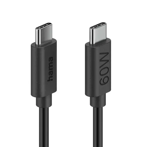 HAMA Кабел за зареждане USB-C - USB-C, 60 W, 1.2 м, черен - 5