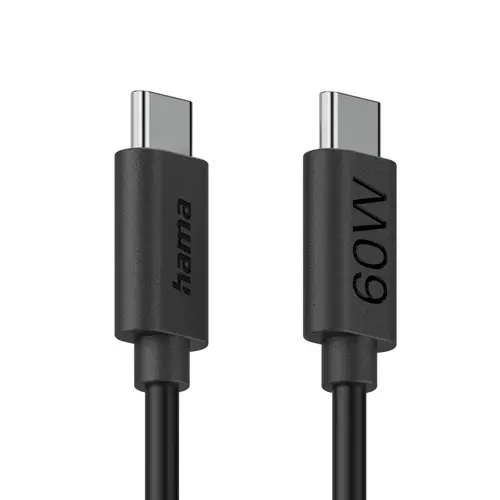 HAMA Кабел за зареждане USB-C - USB-C, 60 W, 1.2 м, черен - 8