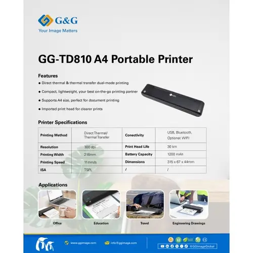 ΦΟΡΗΤΟΣ ΕΚΤΥΠΩΤΗΣ Α4 G&G - HEAT TRANSFER PRINTER A4 GG-TD-810 (GGTD810) - PN TDN800R12P - 11