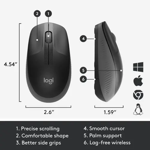 ΠΟΝΤΙΚΙ LOGITECH M190 - RF Wireless, Alkaline - Wireless / Ασύρματο - Mid Grey - PN 910-005906 - 4