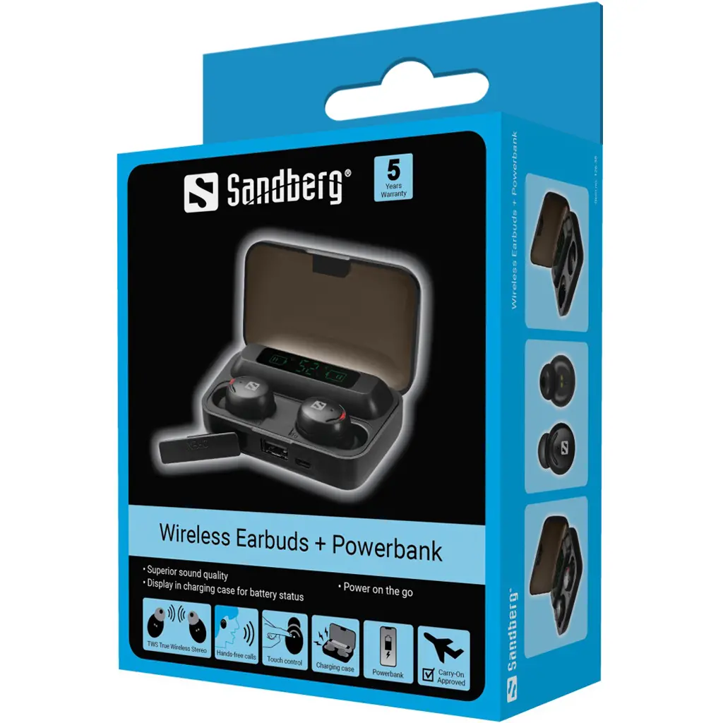 ΑΚΟΥΣΤΙΚΑ SANDBERG Wireless Earbuds + Powerbank - Μαύρο - PN 126-38 - image 4