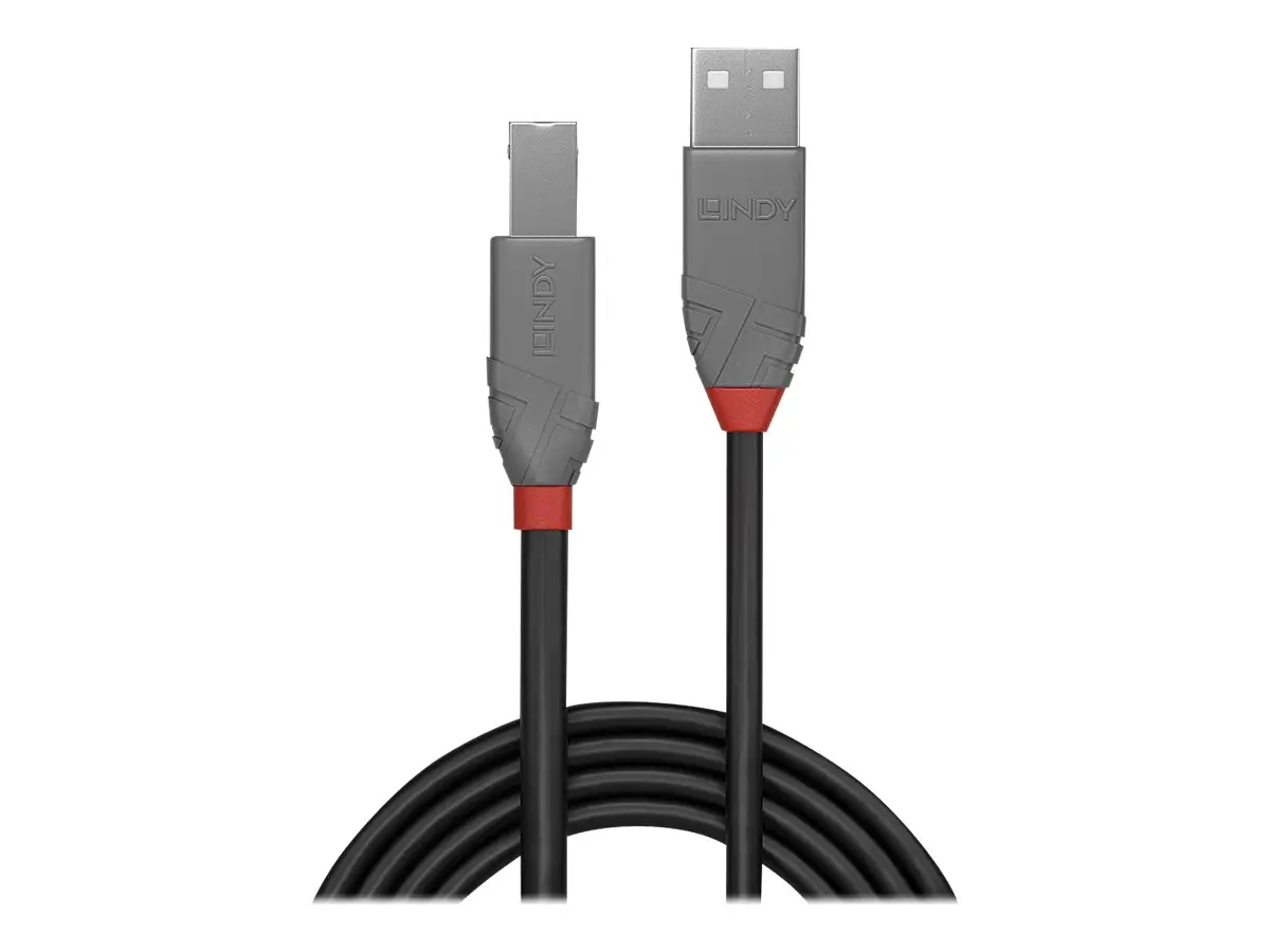 КАБЕЛ USB LINDY - USB to USB-B - USB 2.0 Type A to B Cable - Anthra Line - 3,0 m - Black - PN 36674 - image 1