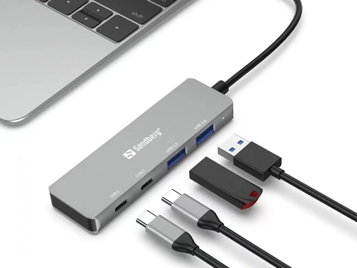 ХЪБ SANDBERG USB-C to 2xUSB-A + 2xUSB-C - Gray - PN 136-50 - image 1