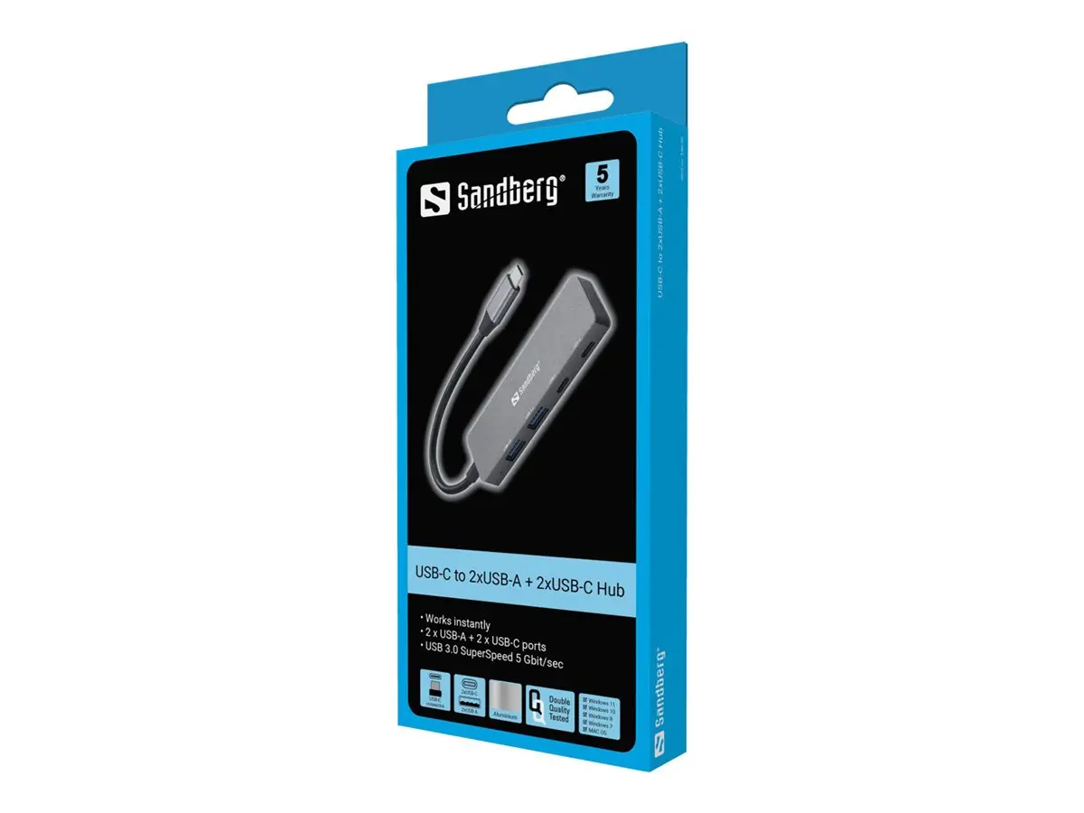 ХЪБ SANDBERG USB-C to 2xUSB-A + 2xUSB-C - Gray - PN 136-50 - image 2