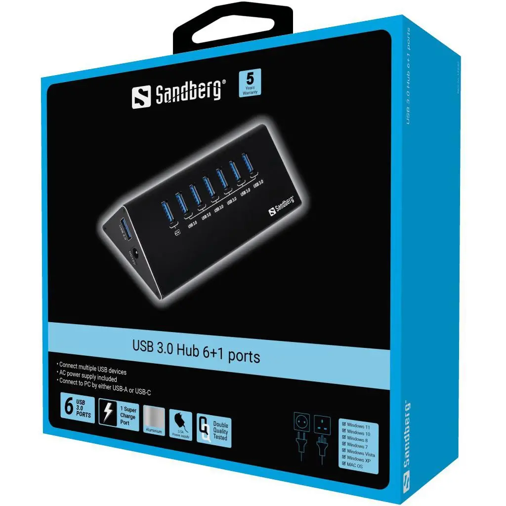ХЪБ SANDBERG USB 3.0 6+1 - Black - PN 133-82 - image 1