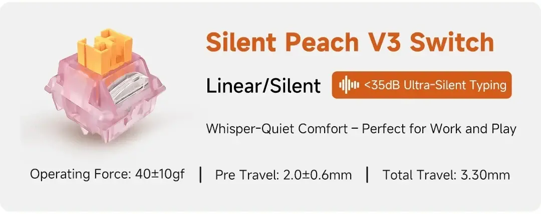 MCHOSE геймърска механична клавиатура Wireless Gaming Mechanical Keyboard UT98 Classic Therapy - Silent Peach V3 Switch [Linear] (English US) - image 4