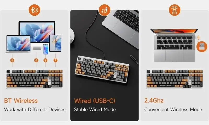 MCHOSE gaming μηχανικό πληκτρολόγιο Wireless Gaming Mechanical Keyboard UT98 Classic Therapy - Silent Peach V3 Switch [Linear] (Αγγλικό US) - image 5