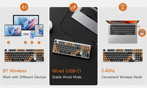 MCHOSE геймърска механична клавиатура Wireless Gaming Mechanical Keyboard UT98 Classic Therapy - Silent Peach V3 Switch [Linear] (English US) - 6