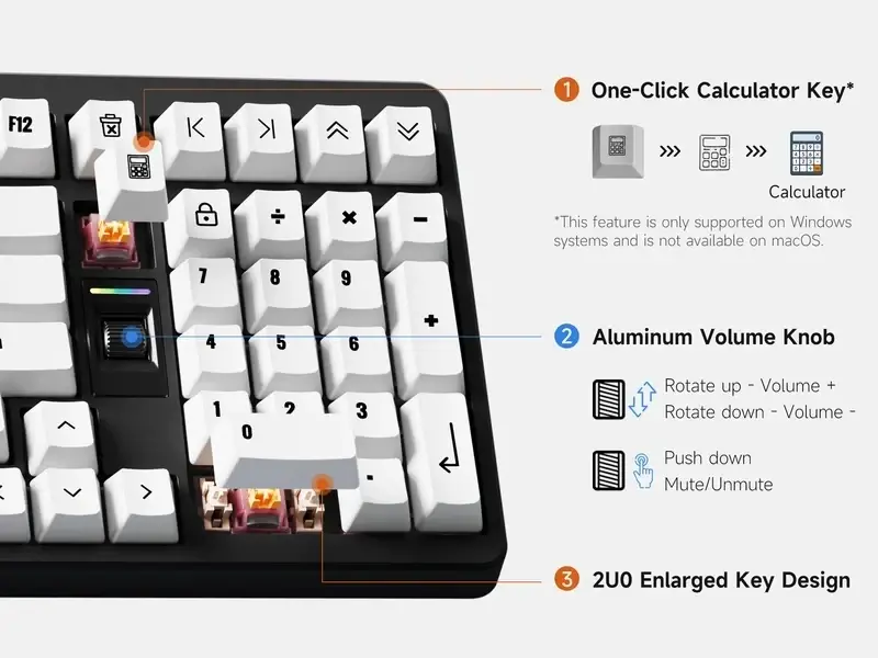 MCHOSE gaming μηχανικό πληκτρολόγιο Wireless Gaming Mechanical Keyboard UT98 Classic Therapy - Silent Peach V3 Switch [Linear] (Αγγλικό US) - image 6