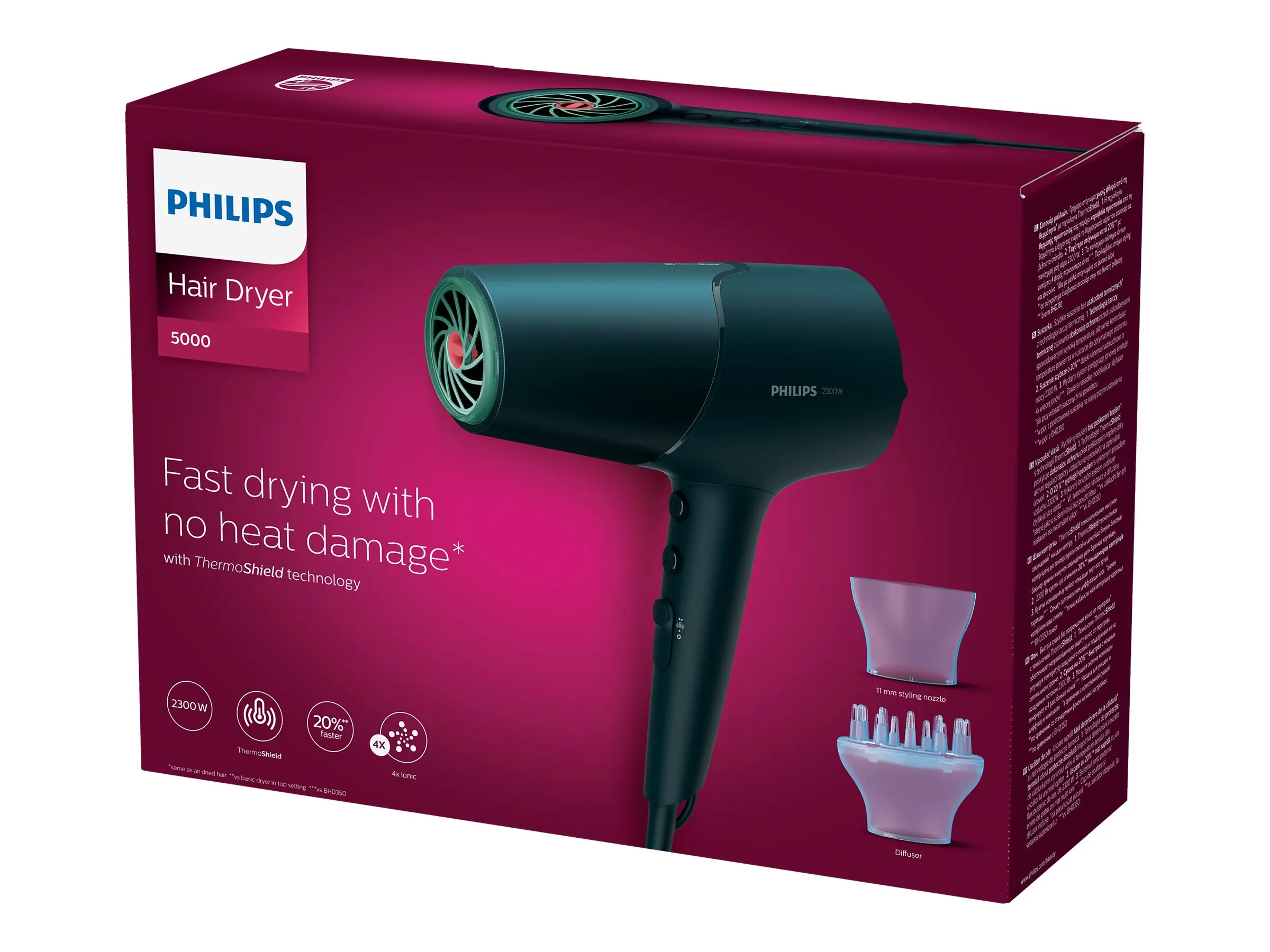 PHILIPS Σεσουάρ 2300W Series 5000 τεχνολογία ThermoShield ιοντικό 3 ρυθμίσεις θερμοκρασίας και 2 ταχύτητας - image 2
