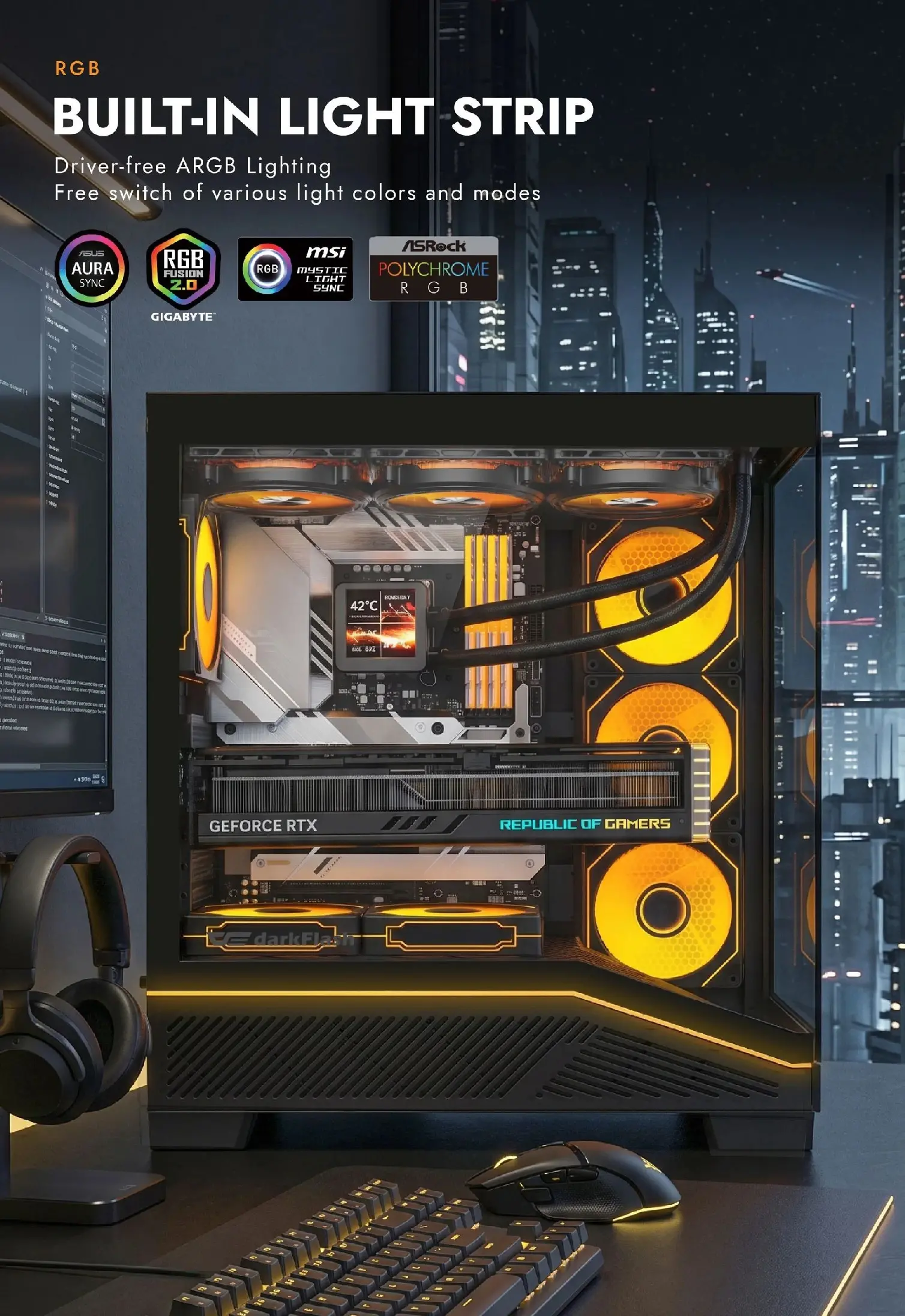 Darkflash кутия Case ATX - K430 Black - 6 x 120 mm A-RGB fans included, USB-C - image 7