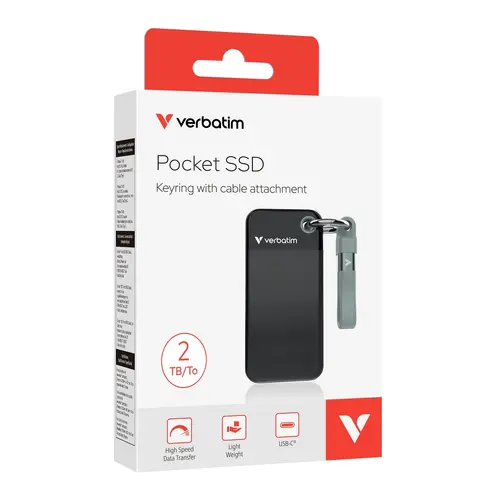 Твърд диск, Verbatim Pocket SSD USB 3.2 Gen 2 2TB Black/Grey - 5
