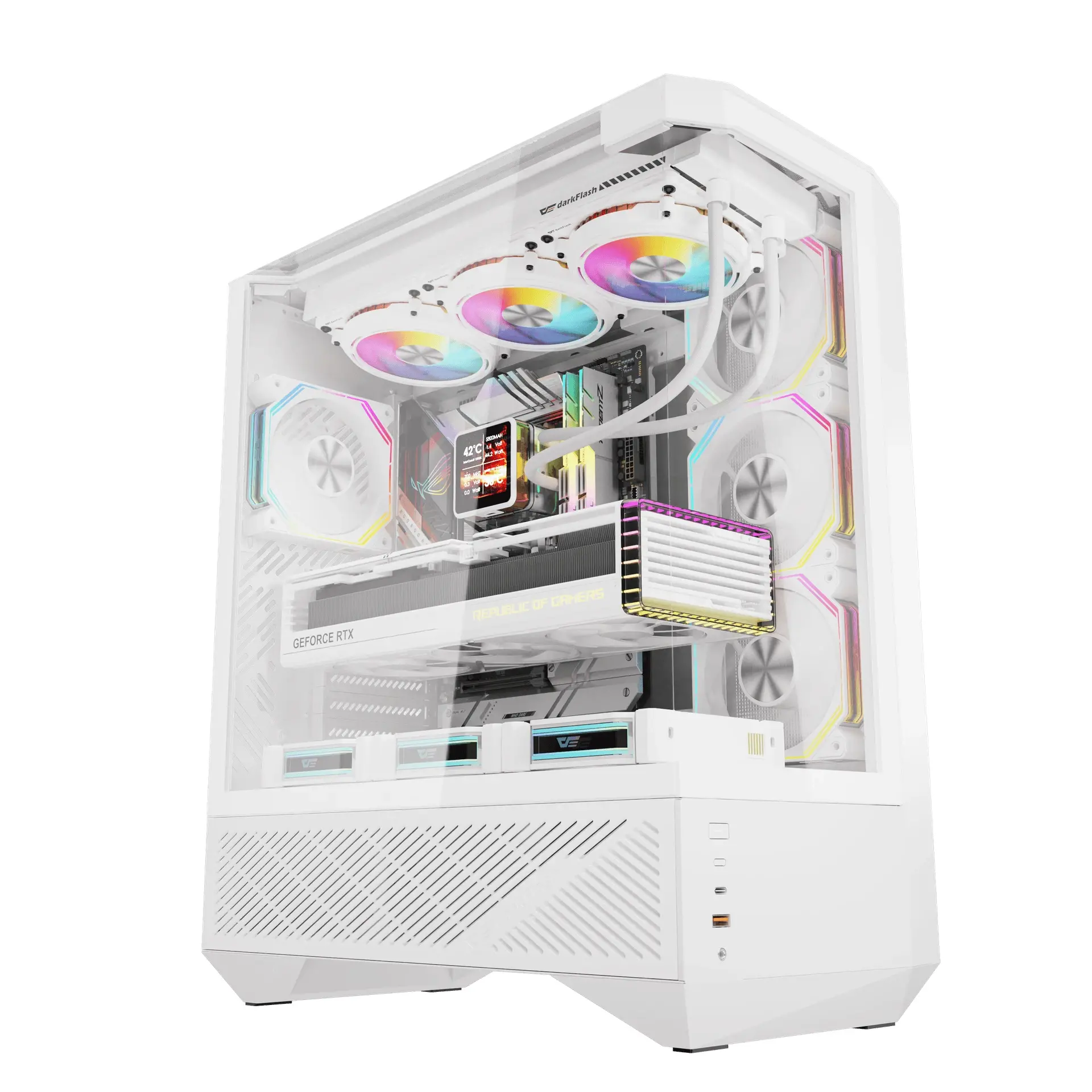 Darkflash carcasă Case ATX - DY460 Alb - 4 x 120 mm ventilatoare A-RGB incluse, USB-C
