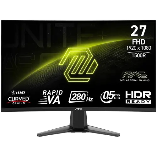 MSI MAG 276CXF Curved Gaming Monitor, 27" 280Hz, FHD (1920x1080) 16:9, Rapid VA Anti-glare, 1500R, 0.5ms, 300nits, 4000:1, 178/178, Adaptive-Sync, HDR Ready, Tilt, 1x DP, 2x HDMI, 1x Headphone out, 3Y Warranty