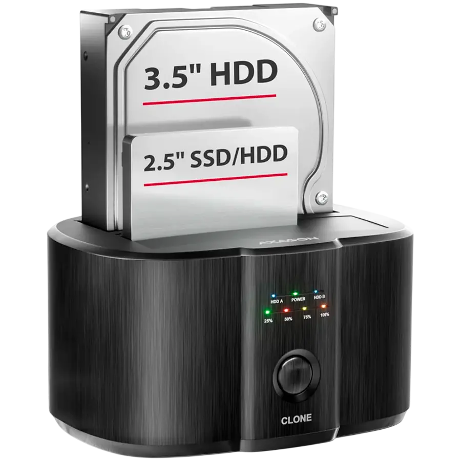 USB-C 5Gbps docking station for 2x 2.5"/3.5" SSD/HDD with disk cloning function without PC
