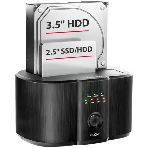 USB-C 5Gbps docking station for 2x 2.5"/3.5" SSD/HDD with disk cloning function without PC