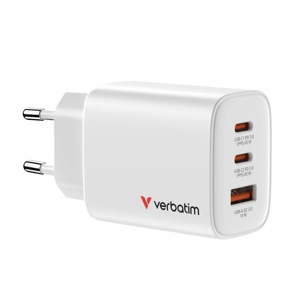 Зарядно устройство, Verbatim Essentials GaN Charger 65W EU plug White