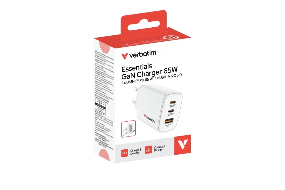 Зарядно устройство, Verbatim Essentials GaN Charger 65W EU plug White - image 4