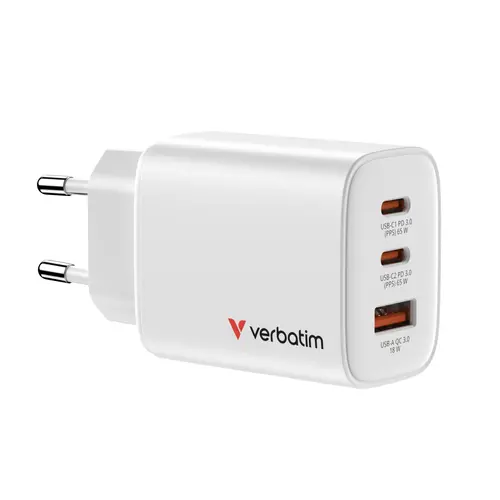Зарядно устройство, Verbatim Essentials GaN Charger 65W EU plug White - 1